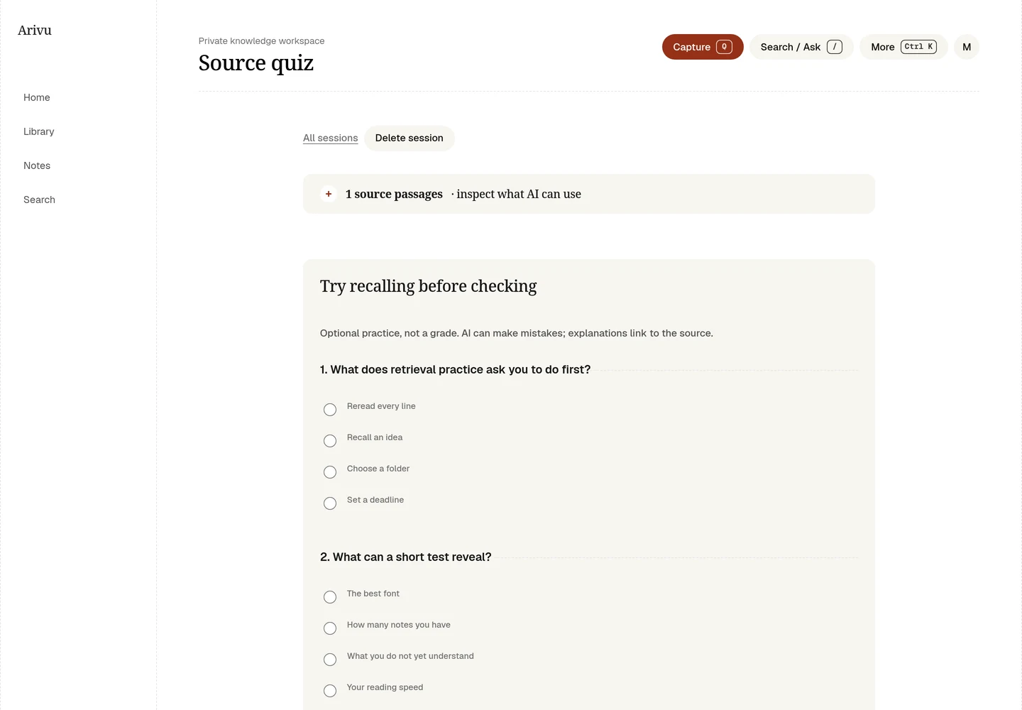 Preview source quiz before answers are submitted